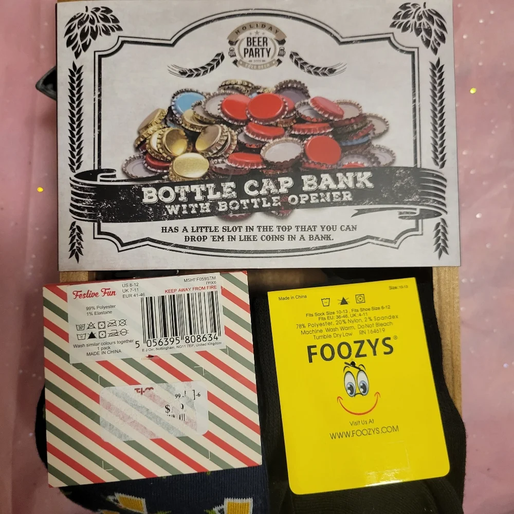 Beer Socks (2 pr) & Bottle Cap Bank* ~ Festive & Fun! NWT  FINAL PRICE!